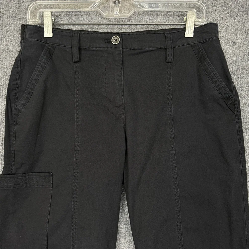 Chicos Capri Pants 00 Womens 2 Black Stretch Cargo Utility Cuffed Cropped